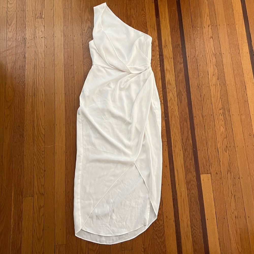 Significant Other white one shoulder dress drapey 2 small XS EUC revolve